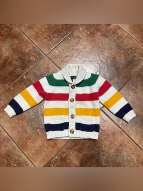Hudson Bay button front classic strip baby sweater 💜